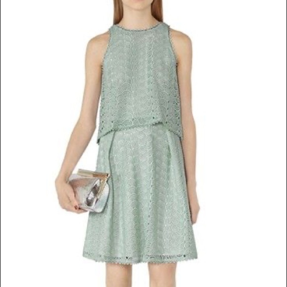 Reiss Remi Tiered lace dress mint blue size US 6